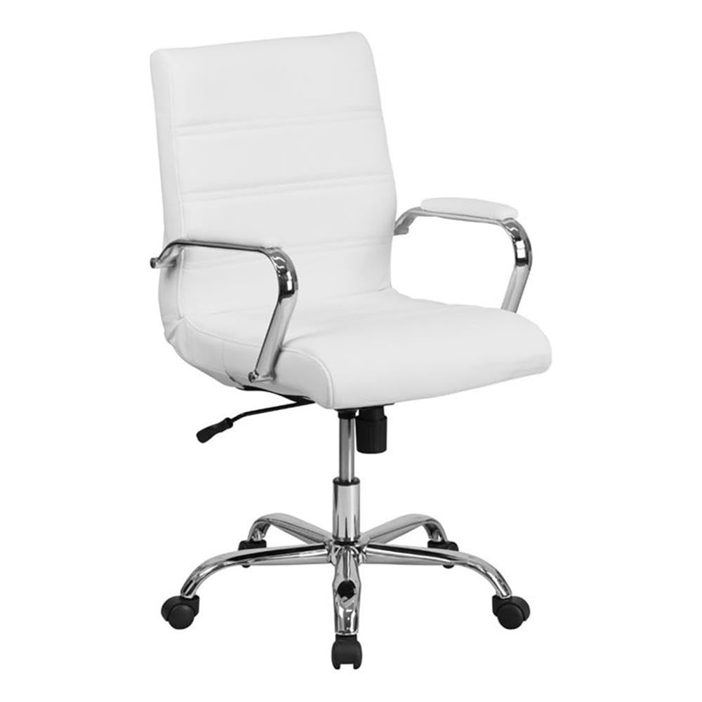 Contemporary Faux Leather Mid Back Swivel Office Chair in White