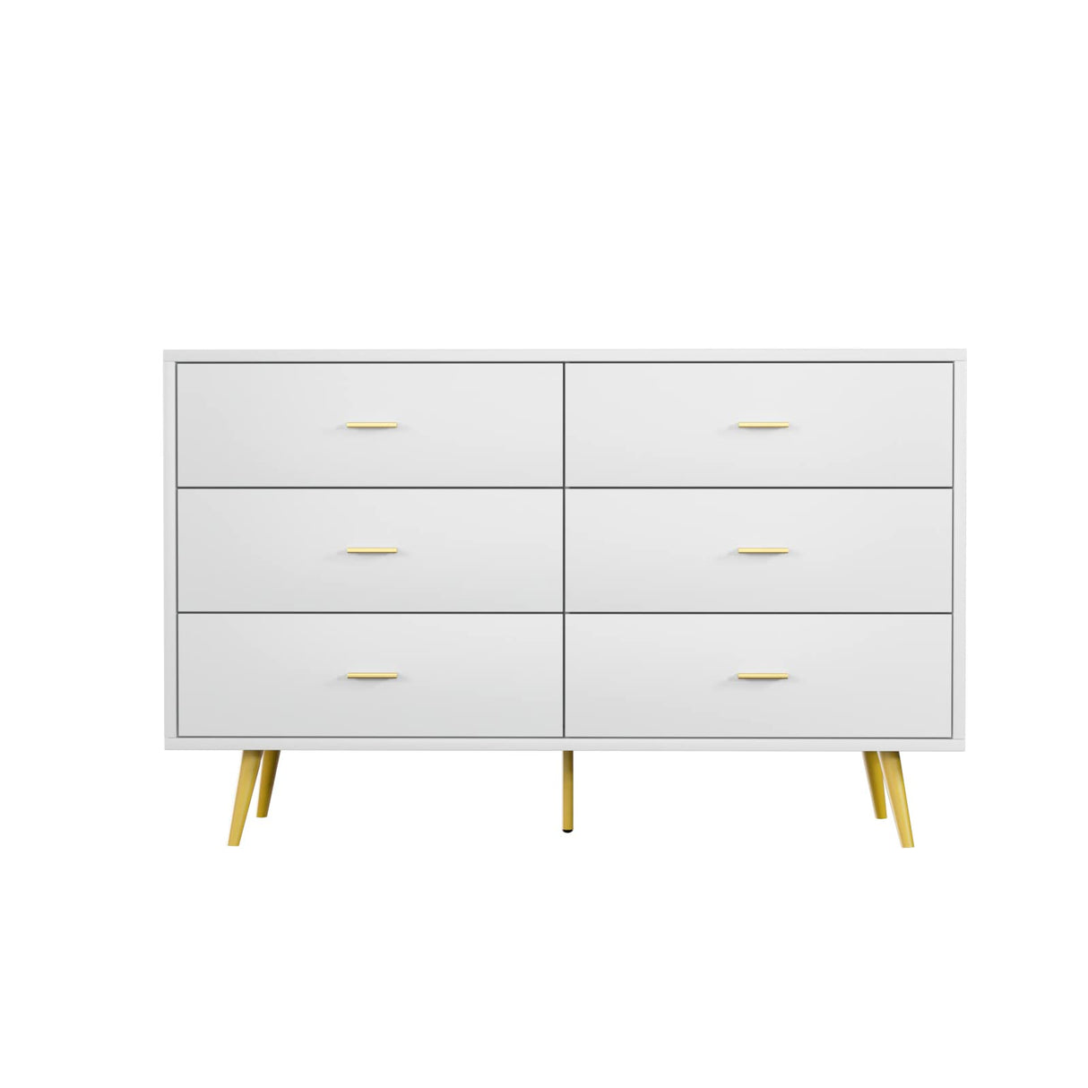 White Dresser, 6 Drawer Dresser for Bedroom with Wide Drawers and Metal Handles