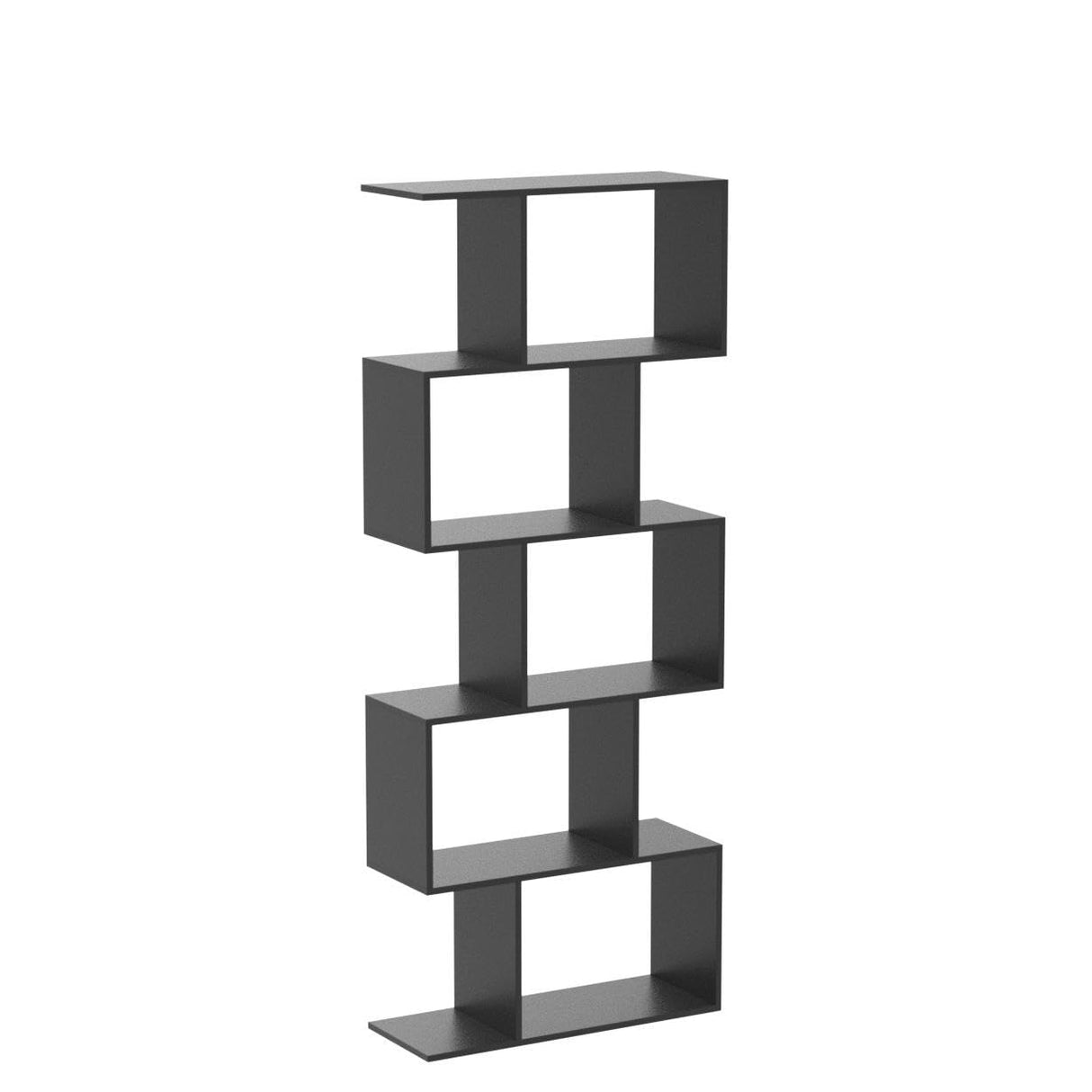 Castle Set of 2 Geometric Bookcase, S-Shaped Modern Bookshelf, Room Divider Bookshelf, 62" Tall Unique Abstract Bookcase with 5-Tier Display Shelf for Living Room Office, Black