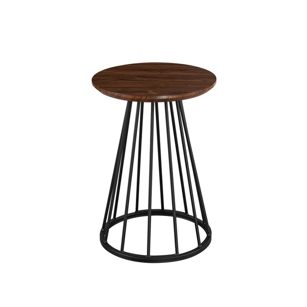 Vivv Modern Round Metal-Base Side Table, 16 Inch, Dark Walnut