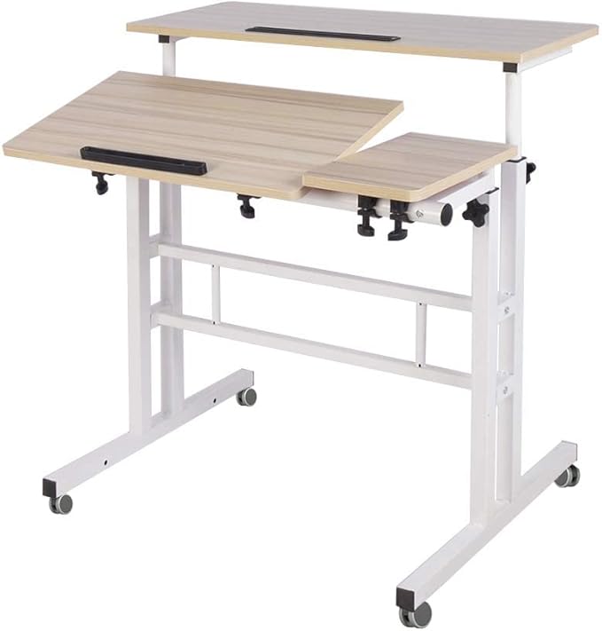 Mobile Laptop Sit-Stand Desk, Height Adjustable Standing Tiltable Top Desk