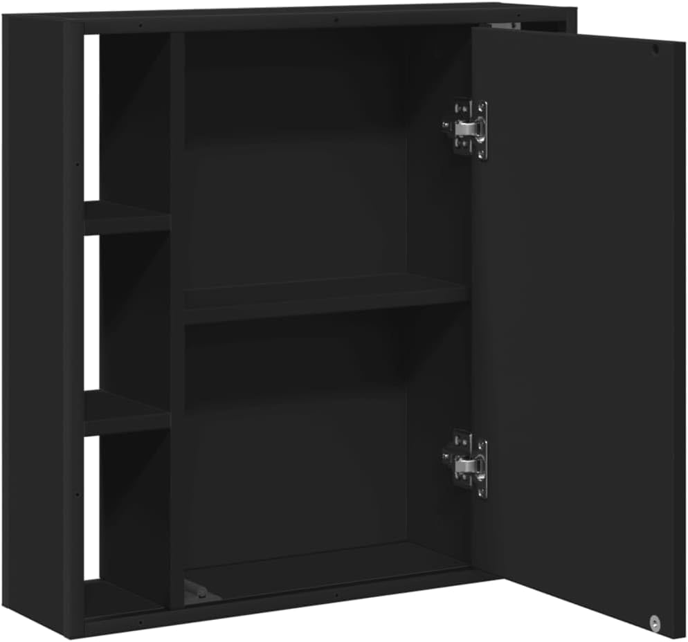 Wall-Mounted Bathroom Mirror Cabinet in Black - Engineered Wood