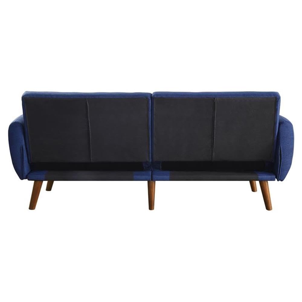 Bernstein Linen Fabric Tufted Upholstery Adjustable Sofa in Blue and Walnut