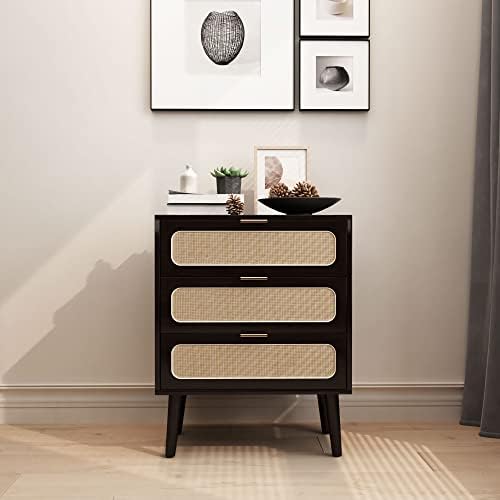 Nightstand Dresser Chest of 3 Drawers, Wood Storage Dresser Cabinet Organizer Unit