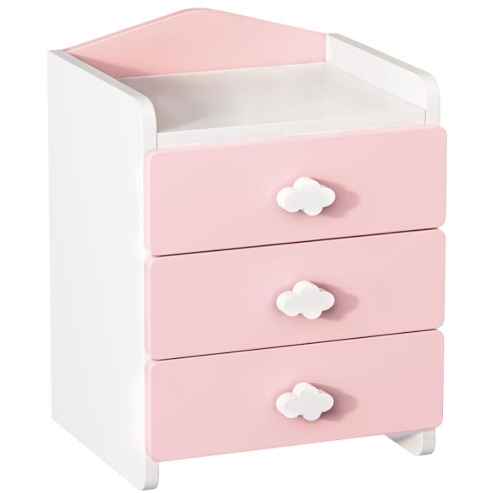 Nightstand with 3 Drawers, Storage for Kids Girls Bedside Table, Small Checkered Dresser for Bedroom