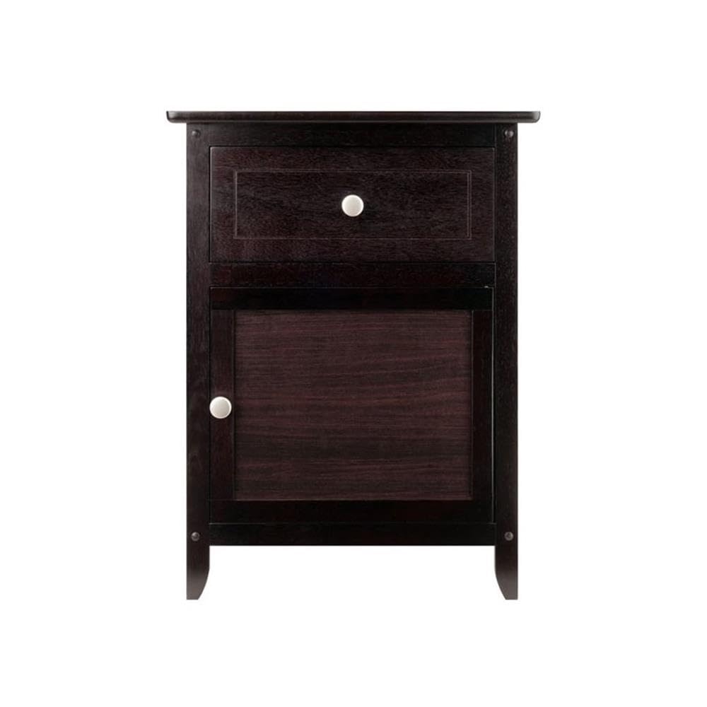 Modern 1 Drawer Wooden End Table Nightstand with Cabinet in Espresso