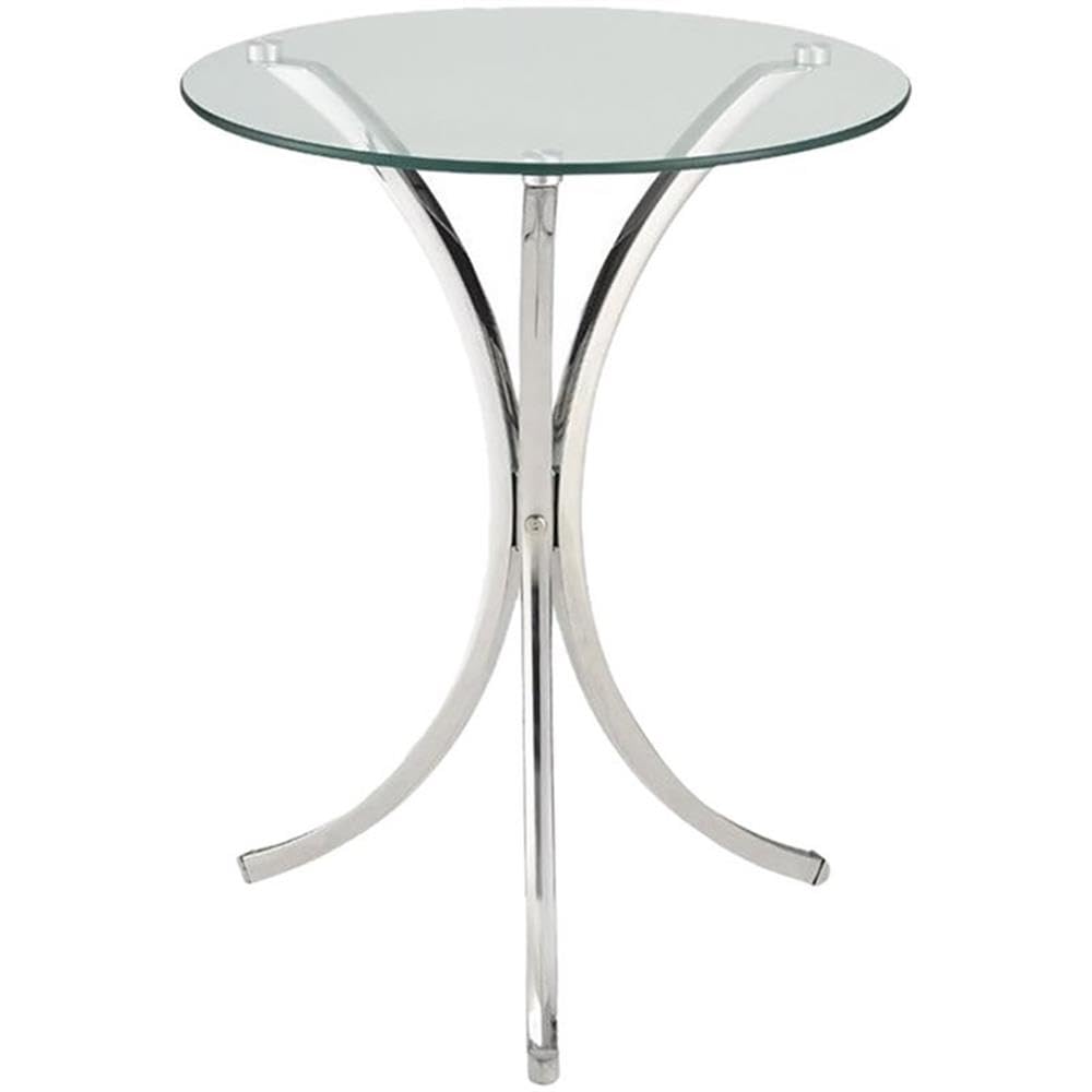 End Table Coffee Accent Table, Round, Contemporary, Indoor in Glass Top and Metal, Chrome