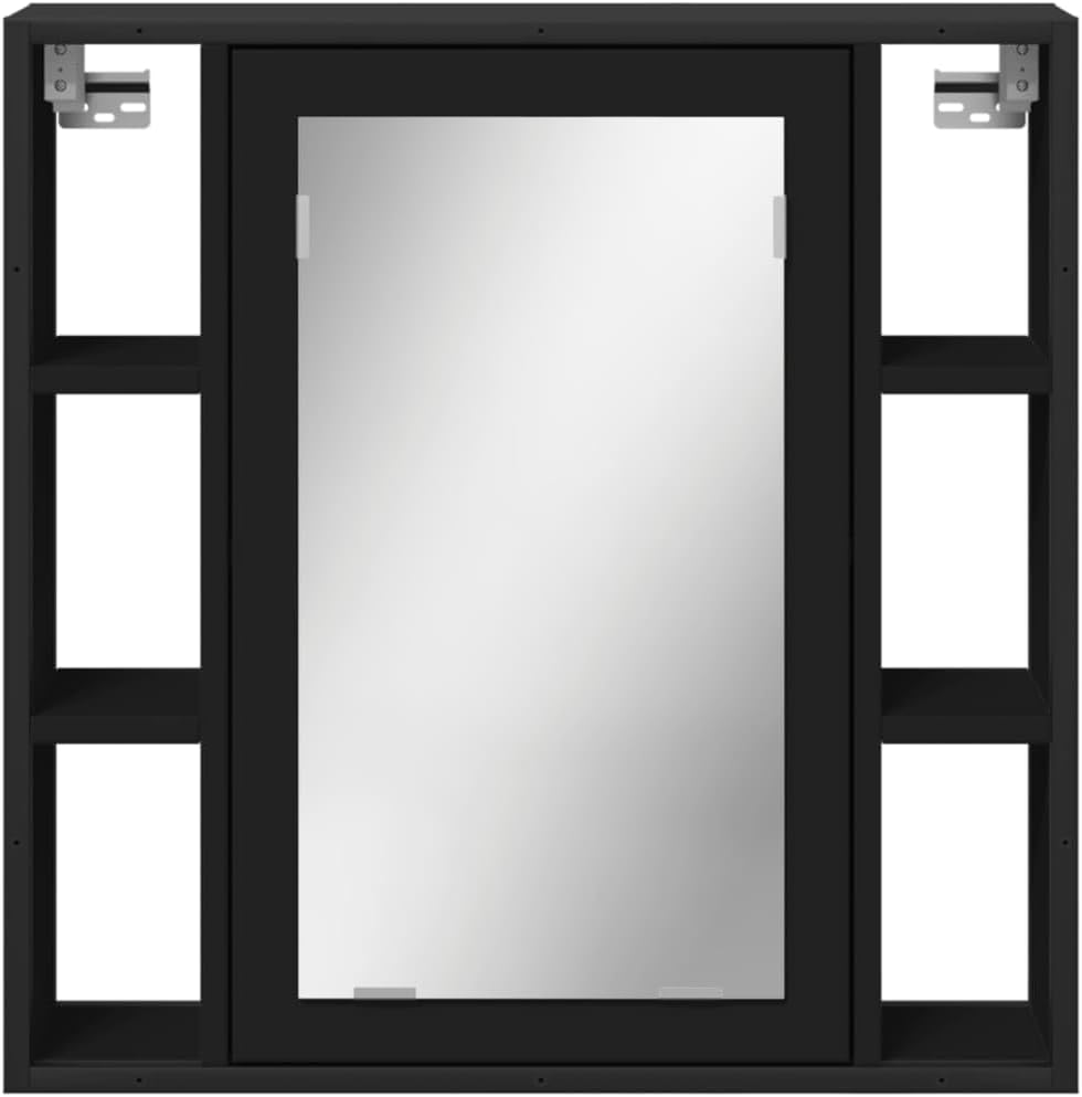 Wall-Mounted Bathroom Mirror Cabinet in Black - Engineered Wood