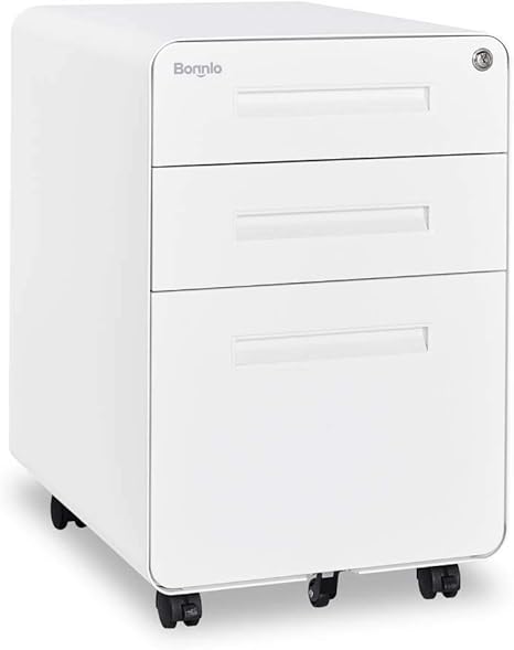 23.8" H 3 Drawer Rolling File Cabinet with Lock, Mobile File Cabinet Under Desk with Pencil Tray,