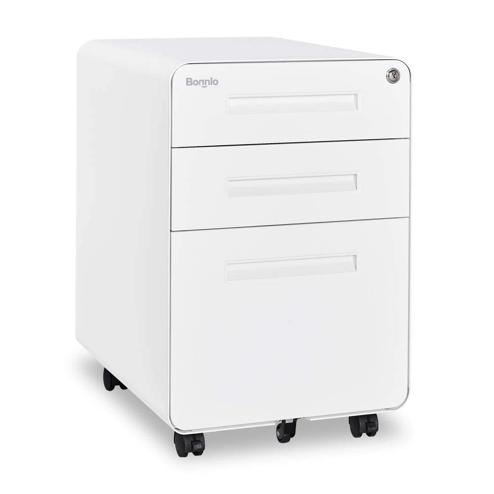 23.8" H 3 Drawer Rolling File Cabinet with Lock, Mobile File Cabinet Under Desk