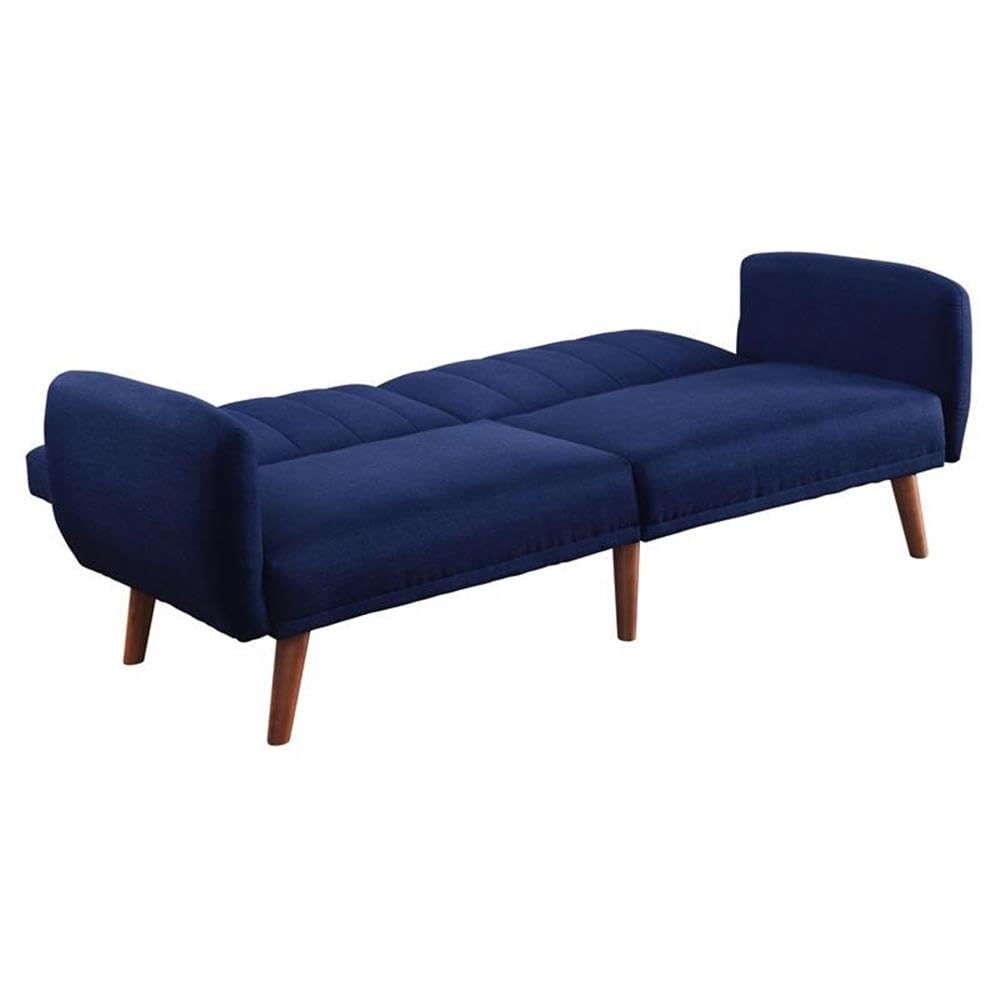 Bernstein Linen Fabric Tufted Upholstery Adjustable Sofa in Blue and Walnut