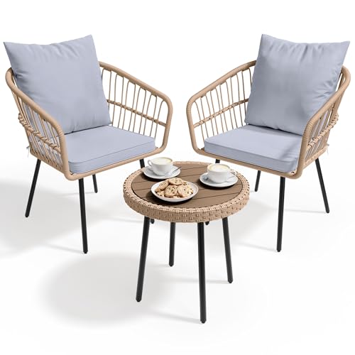 3 Pieces Outdoor Bistro Set, All-Weather Wicker Patio Furniture Set