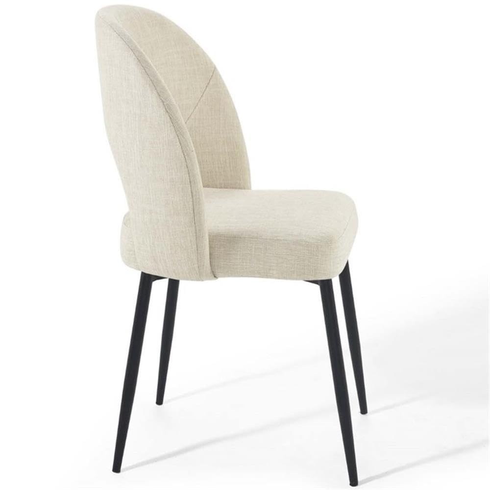 Modern Fabric Dining Chairs Set of 2 - Black Metal Frame with Beige Upholstery