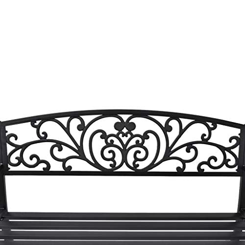 Garden Bench 50" Cast Iron Black Outdoor Romantic Porch Park Chair