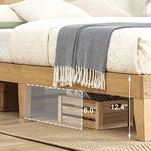 GarveeHome Rattan Bed Frame Queen, Natural Rattan Headboard Queen Bed Frame with Led Lights, Noise-Free Platform Bed Frame with Wooden Support Legs and Slats, Easy Assembly, No Box Spring Needed