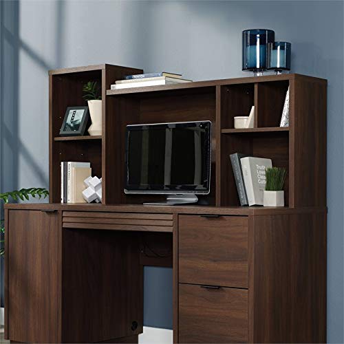 Mahogany L-Shaped Office Desk Set – 3 Piece Workstation with Hutch & Credenza