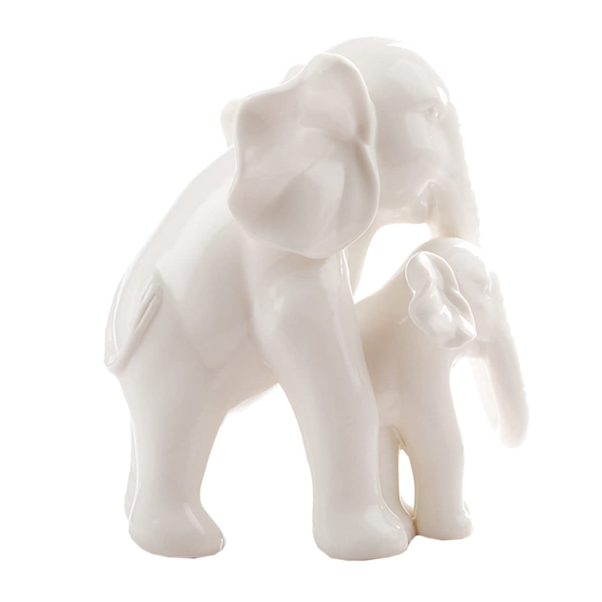 White Porcelain Mother Child Elephant Statue Lifelike Baby Elephant Figurine Elephant