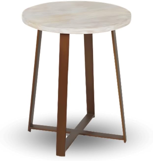Ross Round Wooden Tabletop with Sleek Metal Base Side Table, Brass and Dark Brown