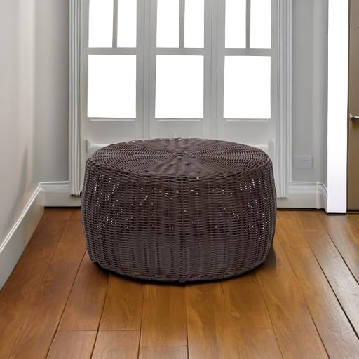 ML-5005 Resin Wicker Footstool Ottoman | Brown(16"D x 16"W x 9"H)