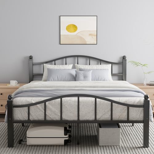Queen Bed Frame with Headboard - Heavy Duty Metal Platform with Storage