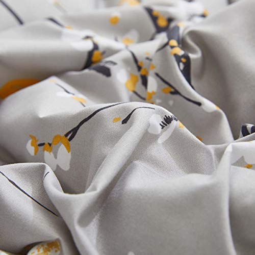 Gray Comforter Sheet Set Bed in a Bag 7 Pieces King Size Tree Branch Bloom Flower Spring Summer Bedding Set (1 Comforter 2 Pillow Shams 1 Tan Flat Sheet 1 Fitted Sheet 2 Pillowcases)