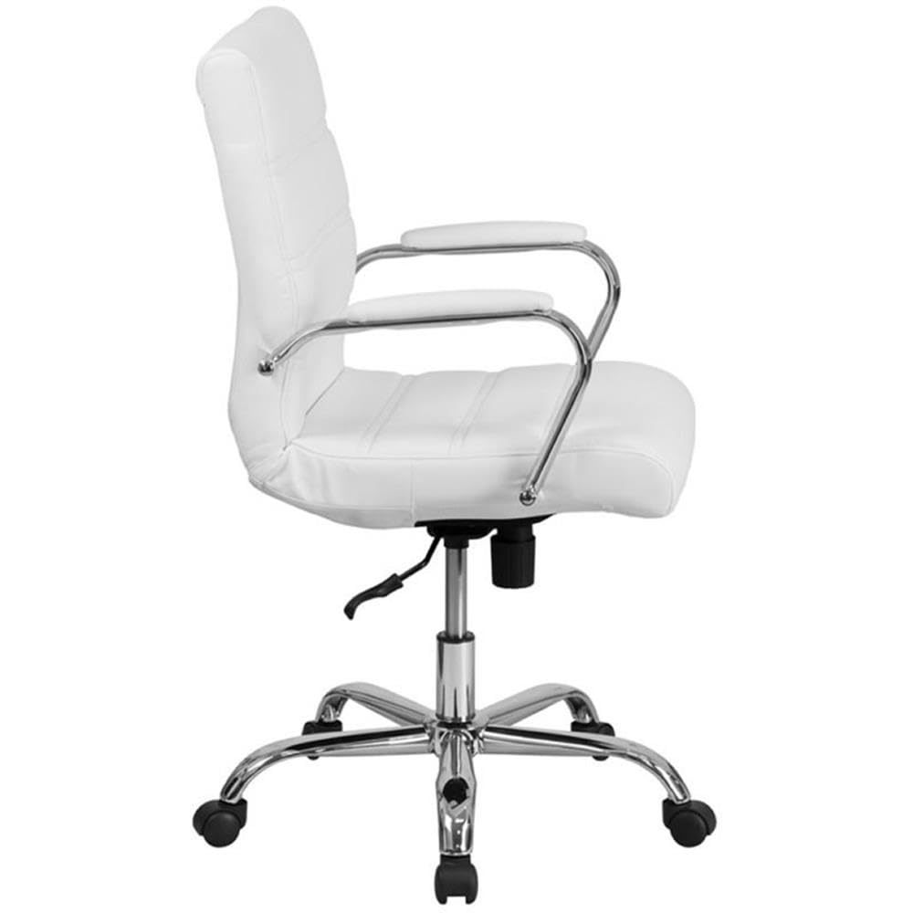 Contemporary Faux Leather Mid Back Swivel Office Chair in White