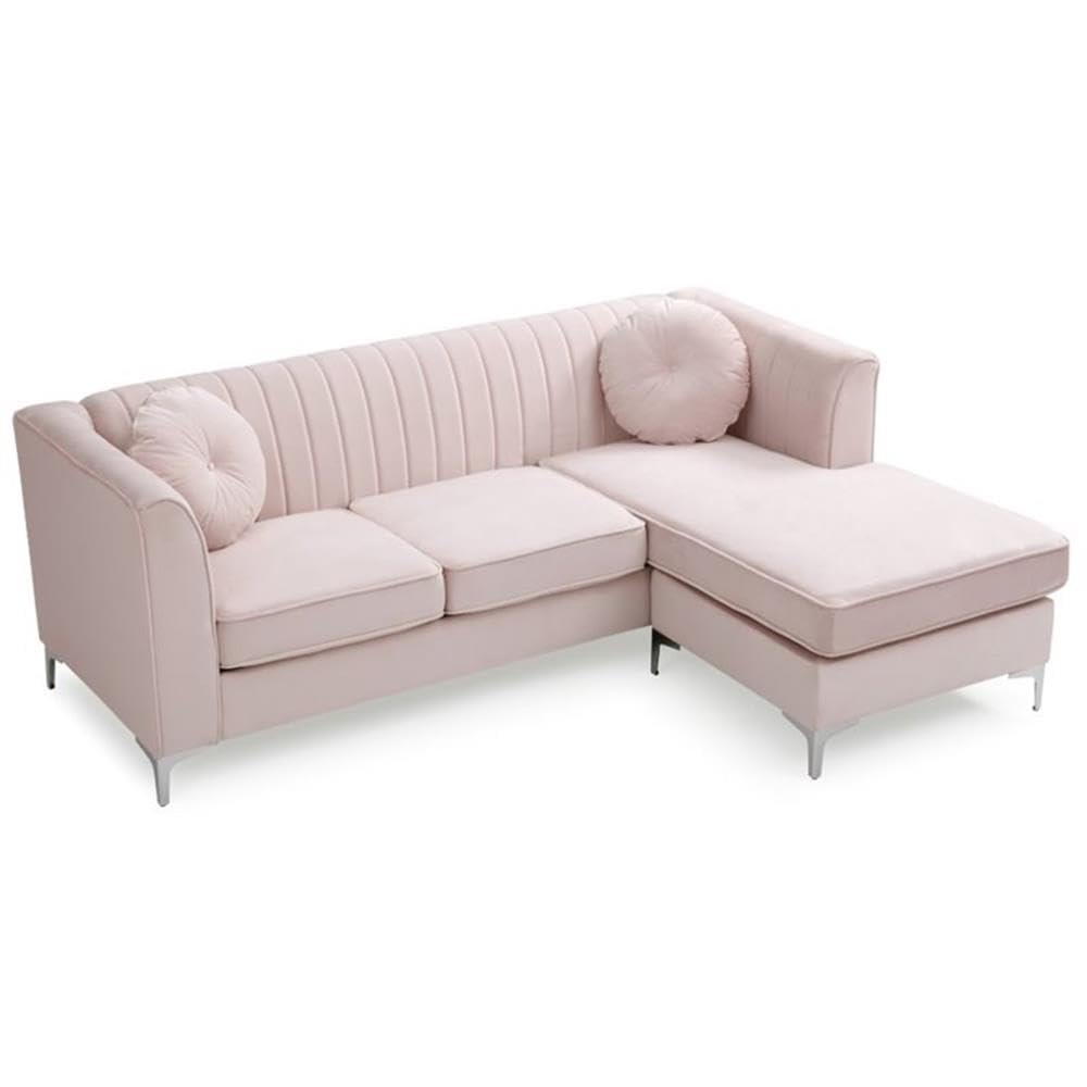 Delray Velvet Sofa Chaise in Pink