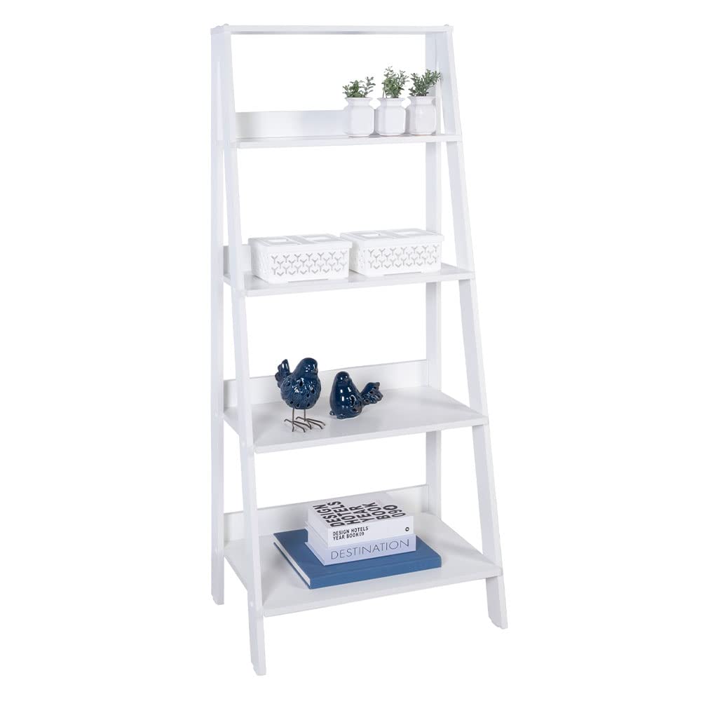TV Stand with 1 Door and 4 Shelves + Ladder Shelf Standing Bookcase - White