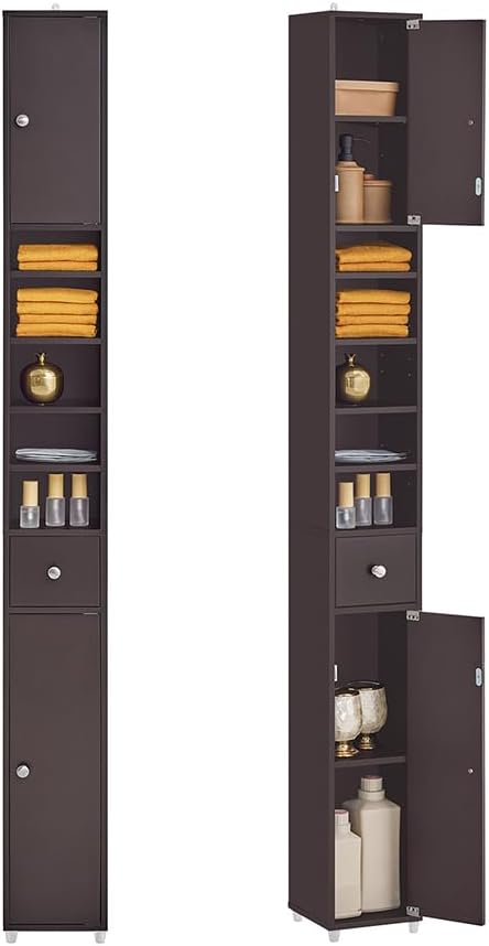 Bathroom Tall Slim Cabinet with 2 Drawers & 2 Doors, Bathroom Shelf