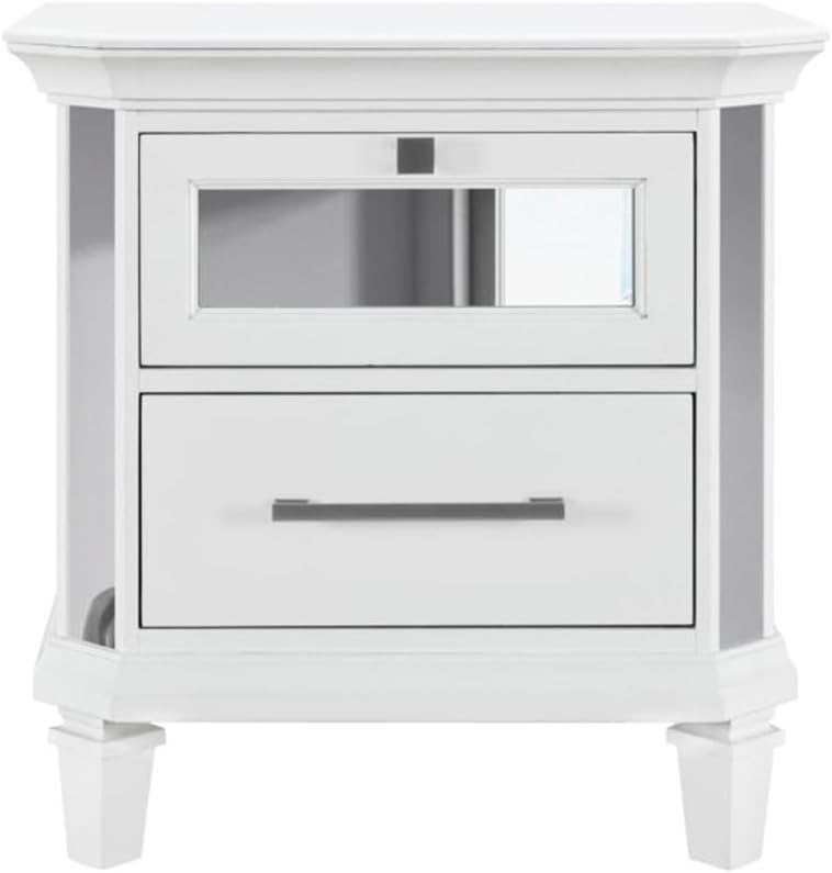 Marco White Metallic 2-Drawer Nightstand Mirrored Accents