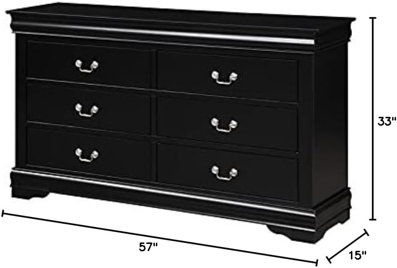 Louis Philippe 6 Drawers Dresser in Black