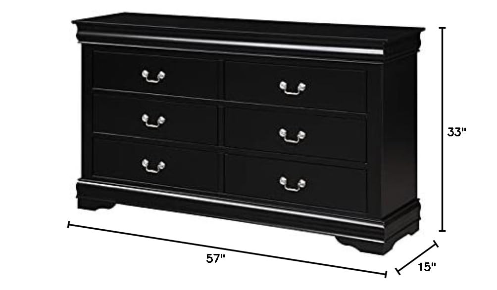 Louis Philippe 6 Drawers Dresser in Black