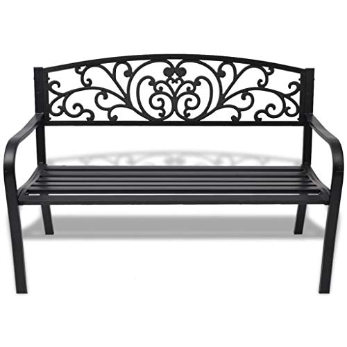Garden Bench 50" Cast Iron Black Outdoor Romantic Porch Park Chair