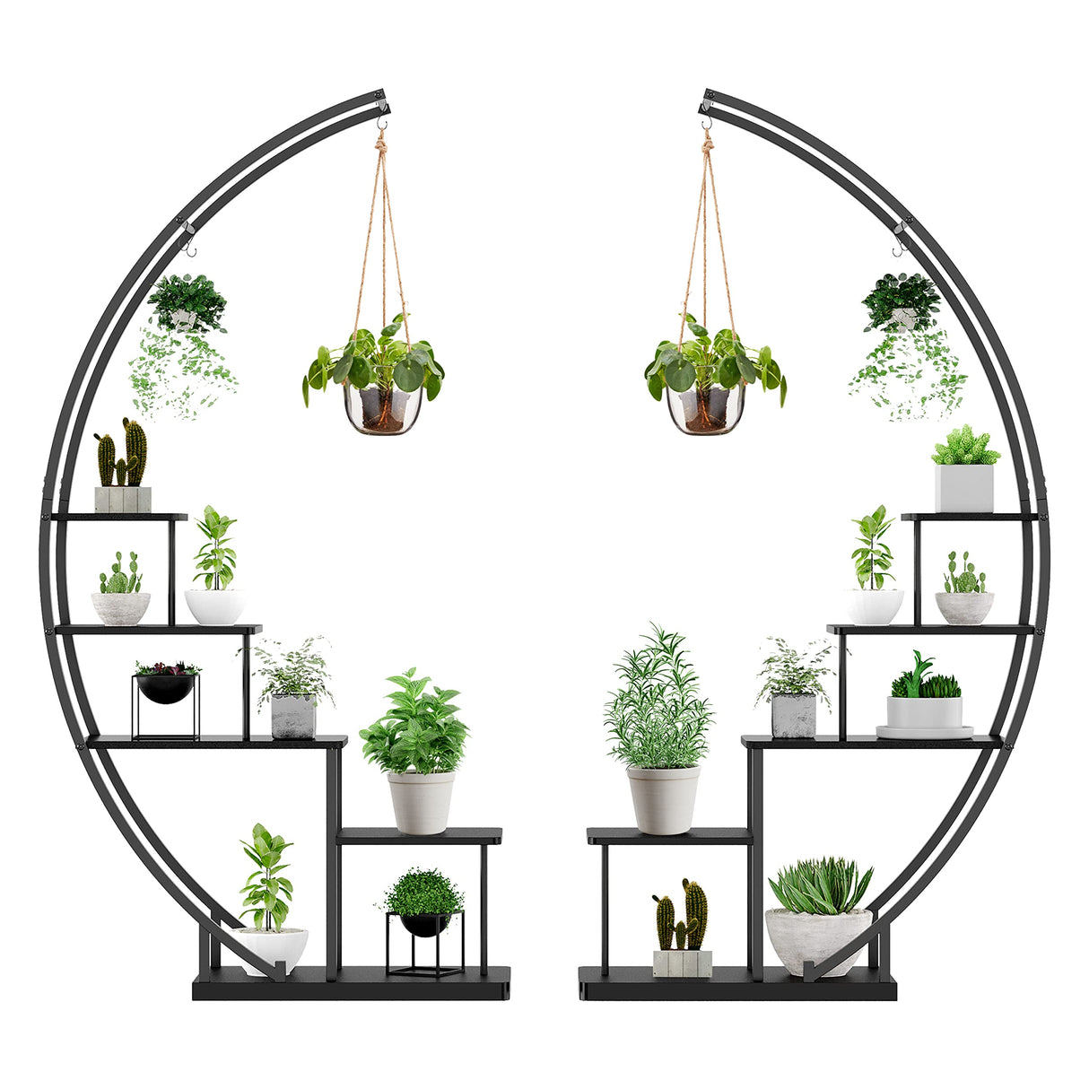 5-tier half-moon metal plant stand for indoor use