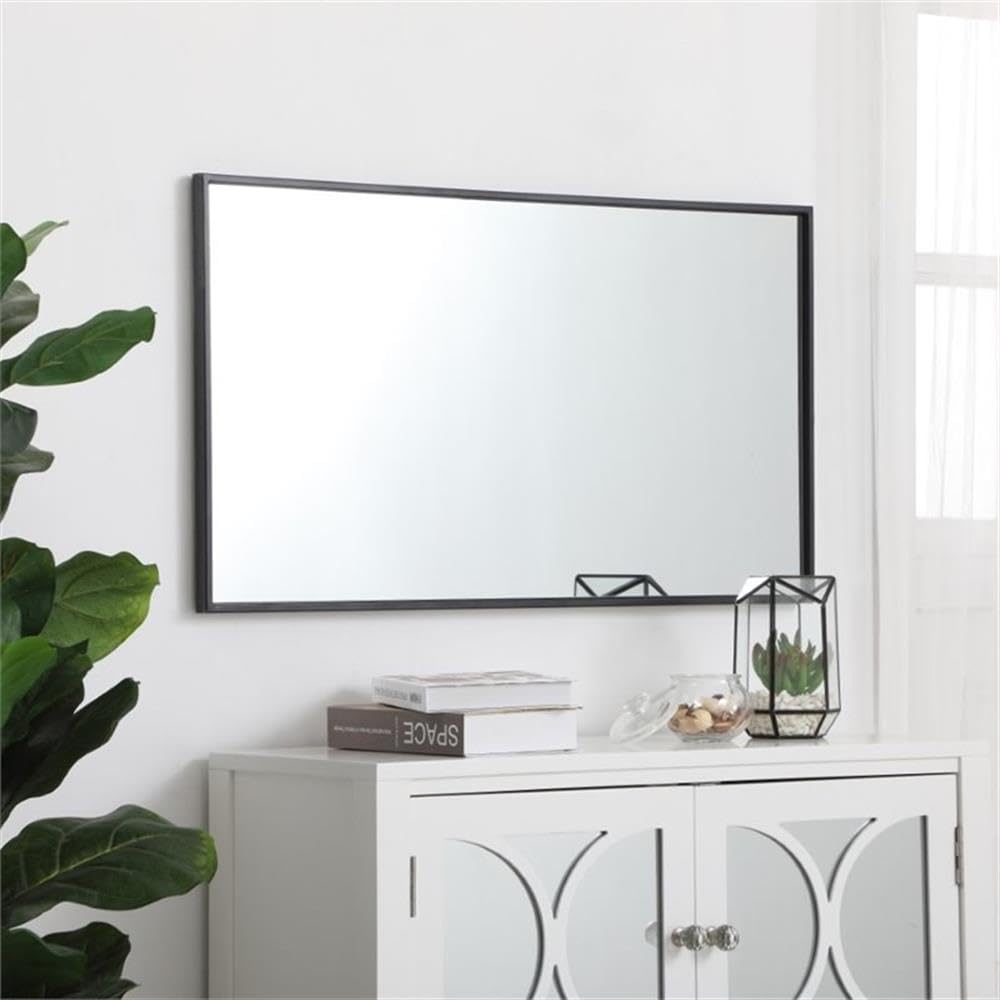 Modern 36" x 20" Contemporary Metal Frame Mirror in Black