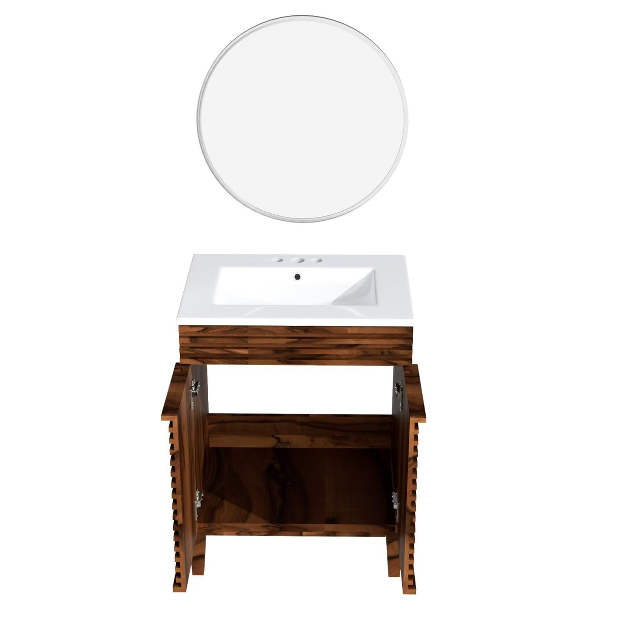 24" Nature Acacia Wood Bathroom Vanity with Integrated Ceramic Sink and Sliver Round