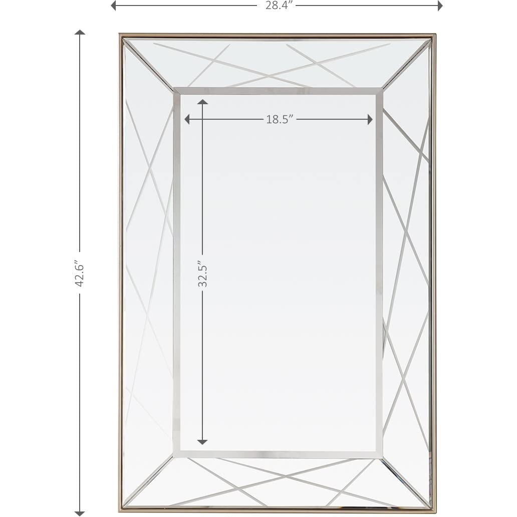 43" Painted Rectangle Accent Mirror Wall Mounted with Metal Frame