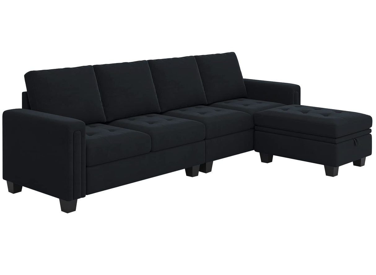 Velvet Reversible Sectional Sofa with Chaise Convertible L Shaped 4-seat Sectional