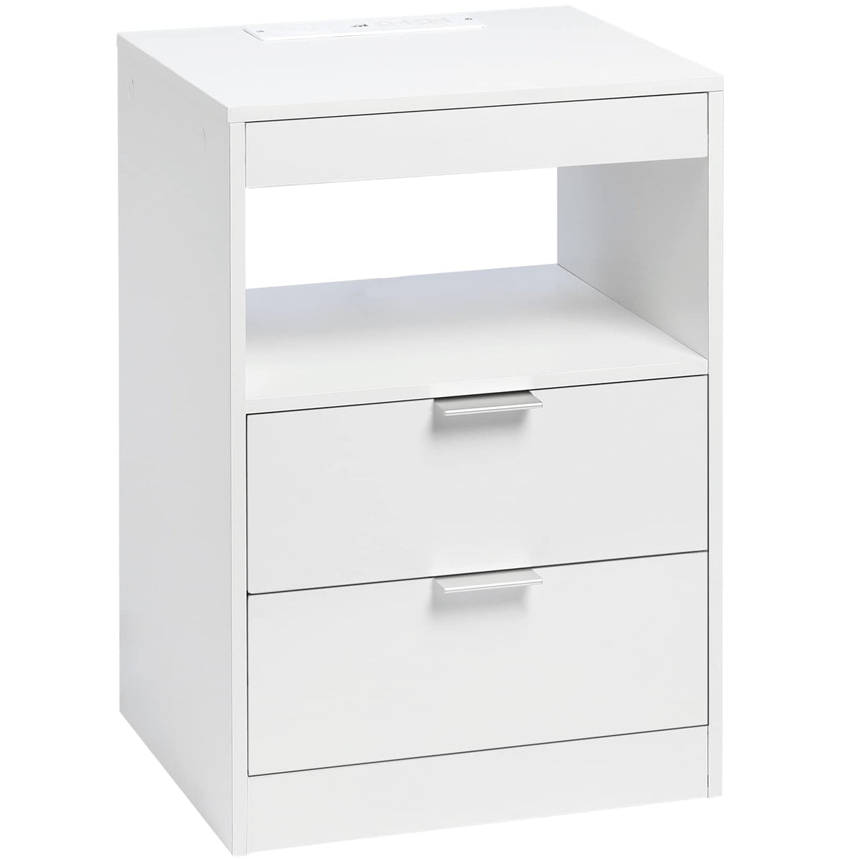 ED Nightstand White Nightstand with Wireless Charging Station 2 Drawers