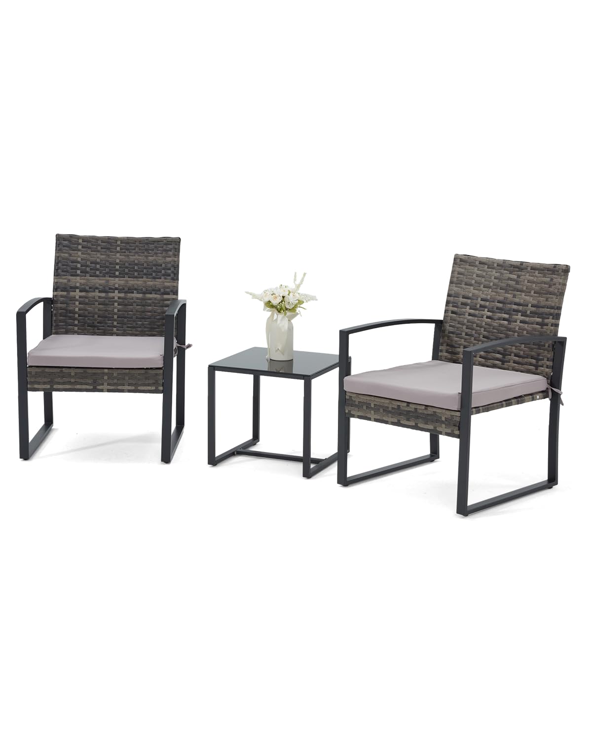3 Pieces Patio Furniture Set, Outdoor Rattan Bistro Set with Coffee Table
