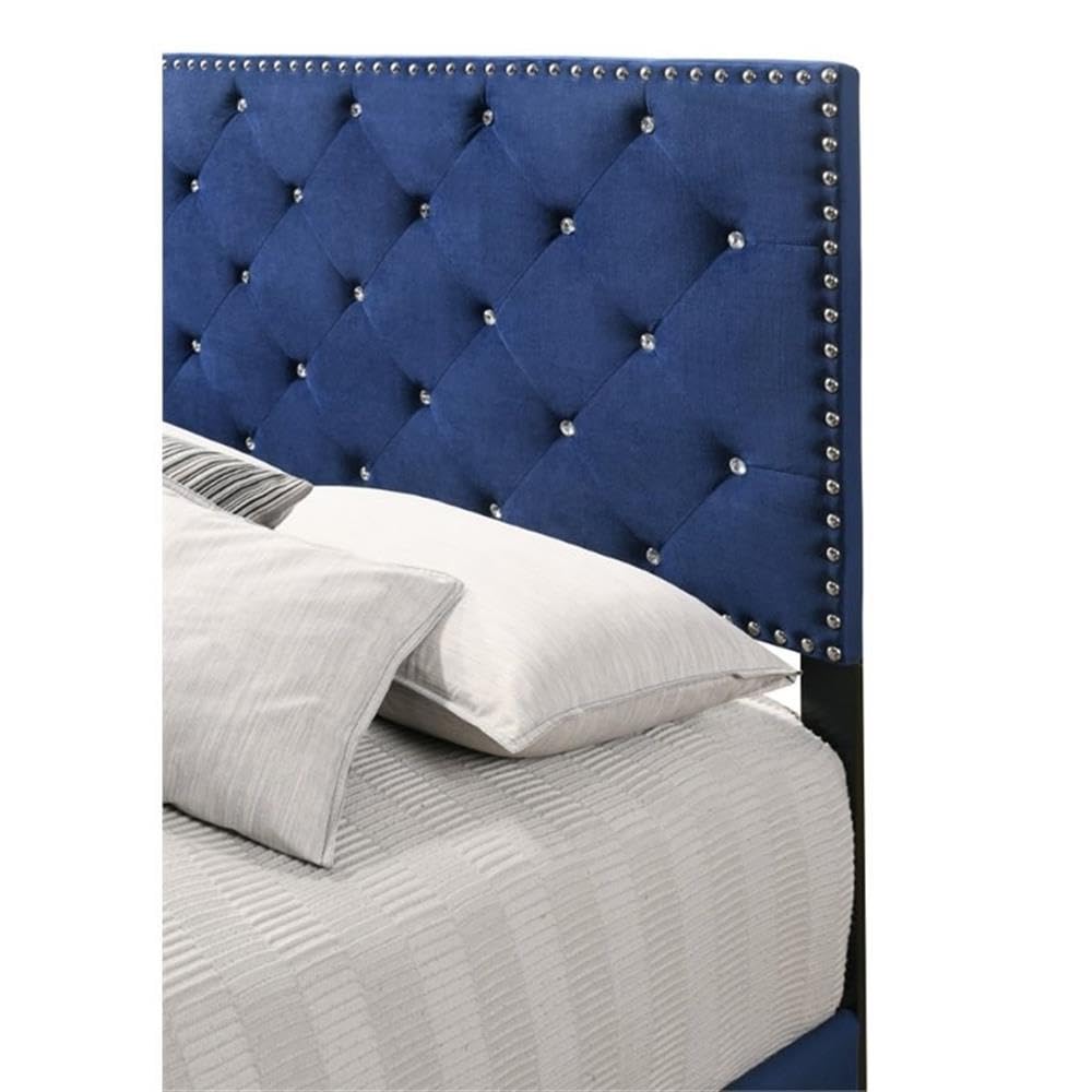Suffolk Velvet Upholstered Queen Bed in Navy Blue