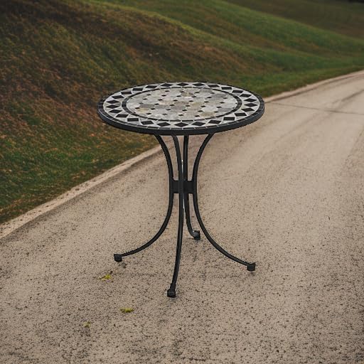 Laguna Black Outdoor Bistro Table with Marble Tile Top