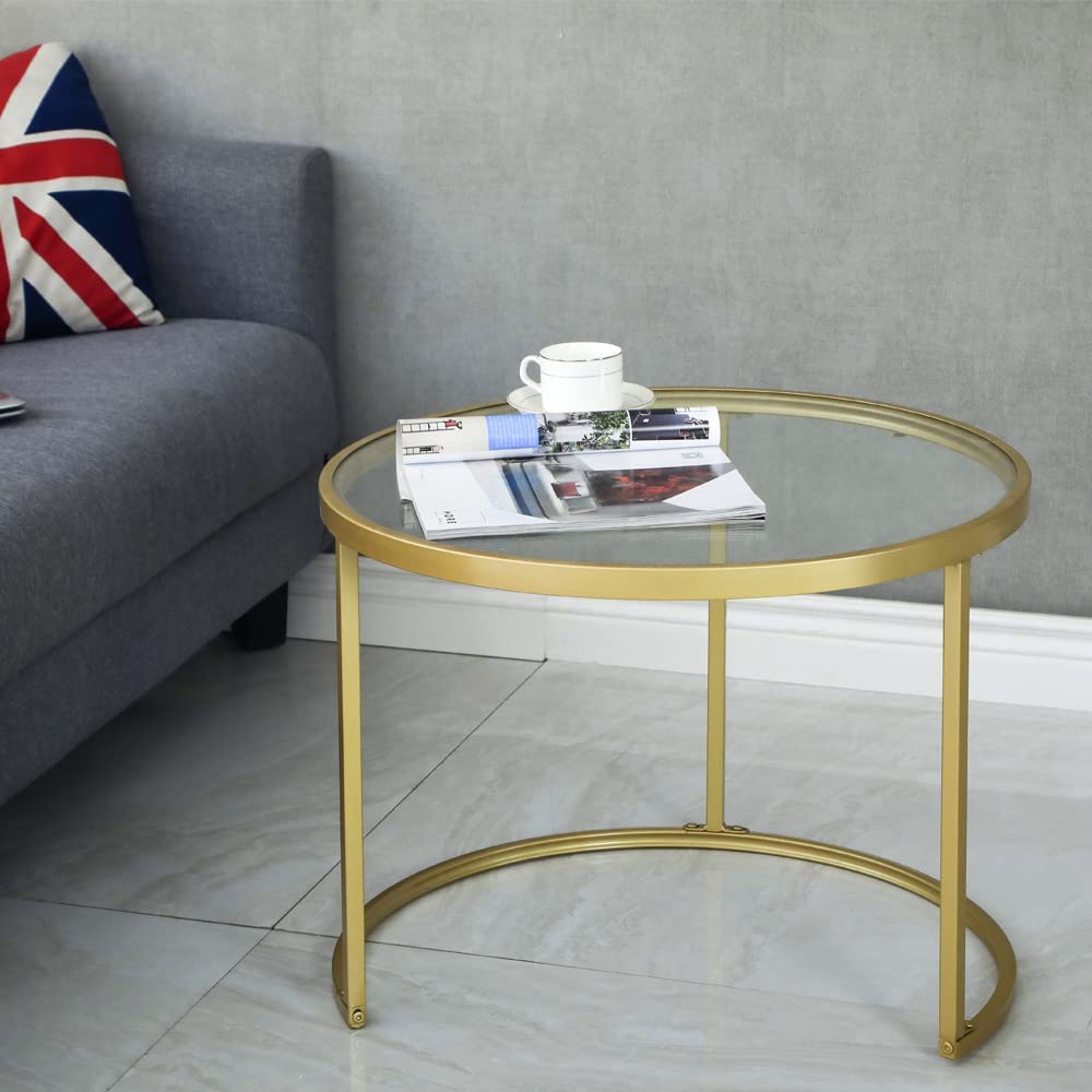 Gold Nesting Coffee Table Set of 2, Small Glass Nesting Tables for Living Room Bedroom