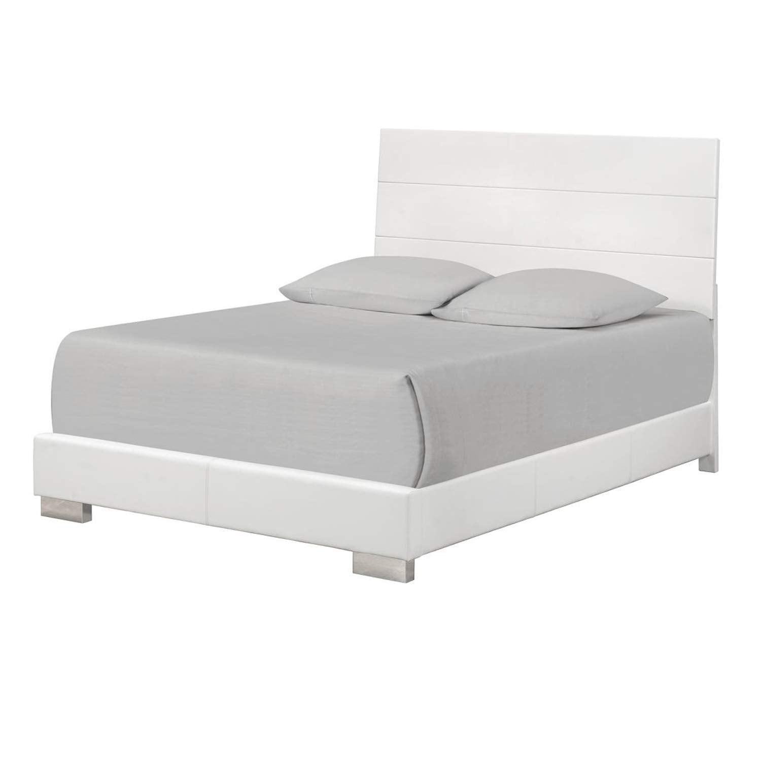 Benjara Wooden Queen Size Bed with Plank Style Headboard, White