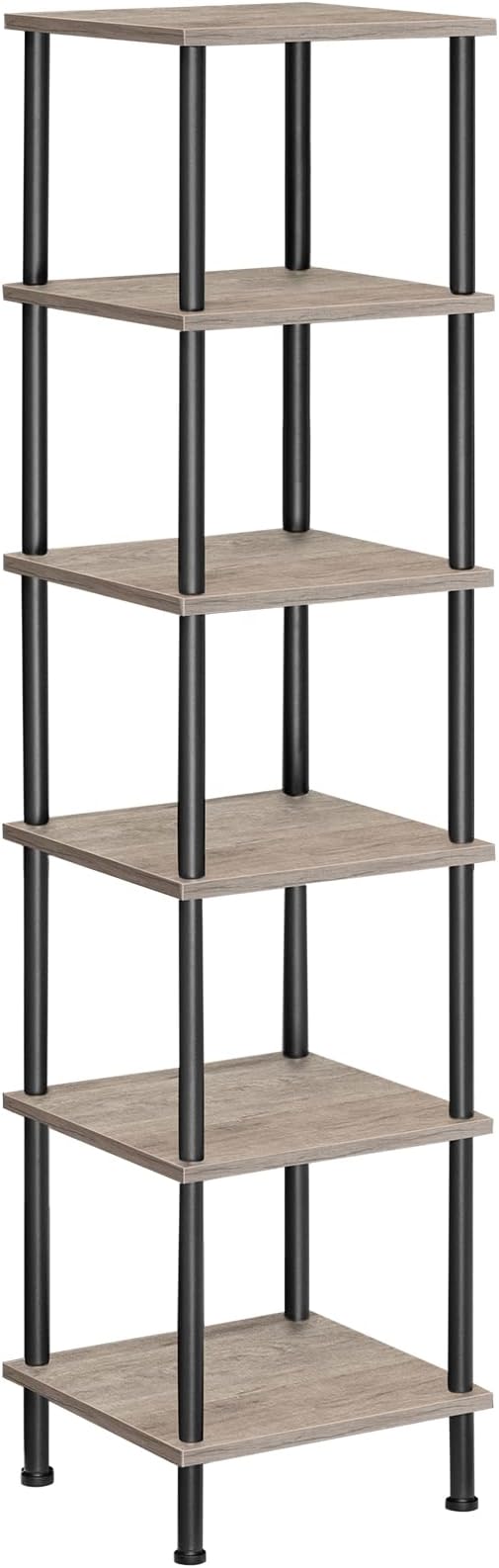 6-Tier Corner Shelf, Corner Square Rack Display Shelf, Tall Storage Rack Plant Stand, Corner Bookcase for Small Spaces, Living Room, Home Office, Kitchen, Rustic Brown and Black BF55CJ01
