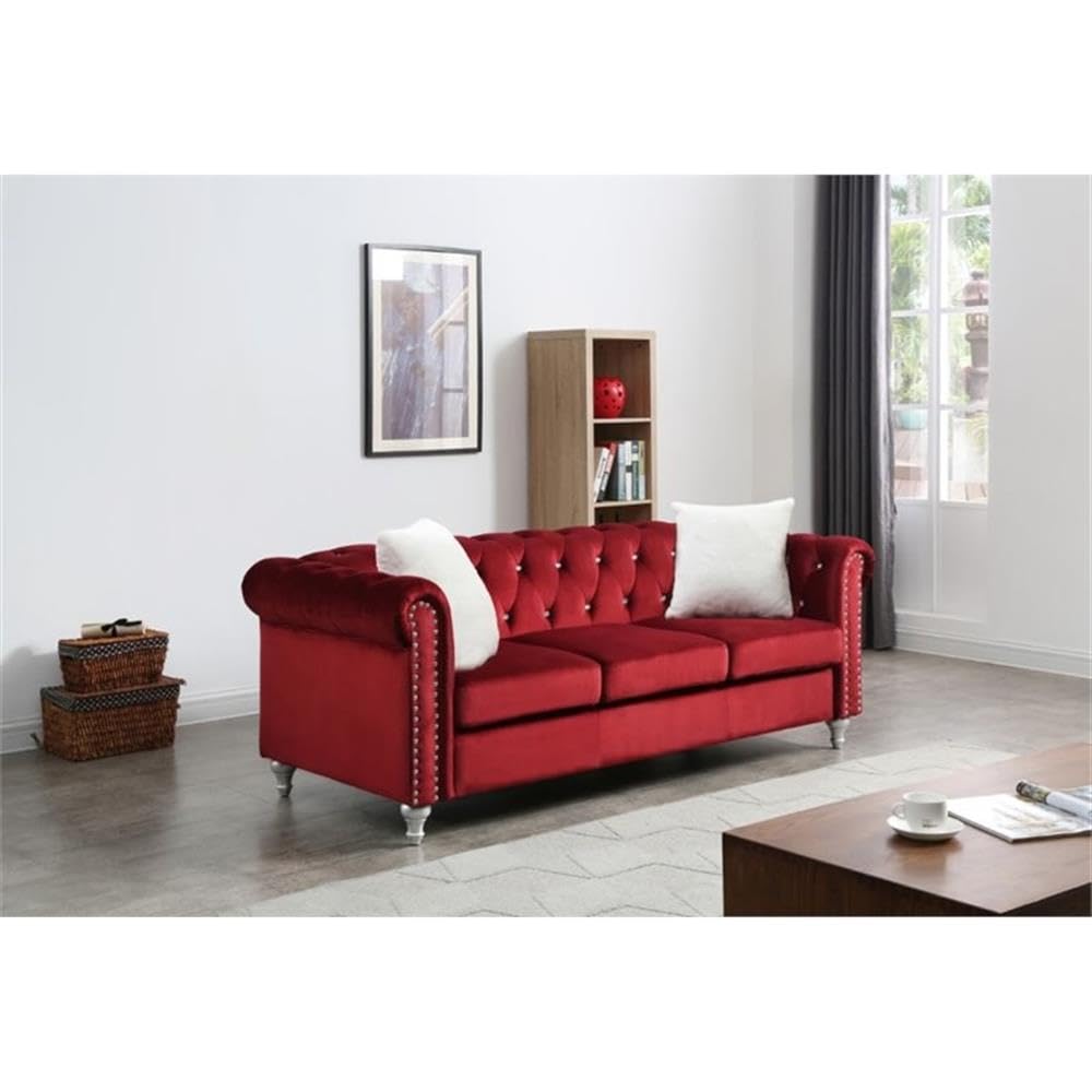 Raisa Velvet Sofa in Burgundy