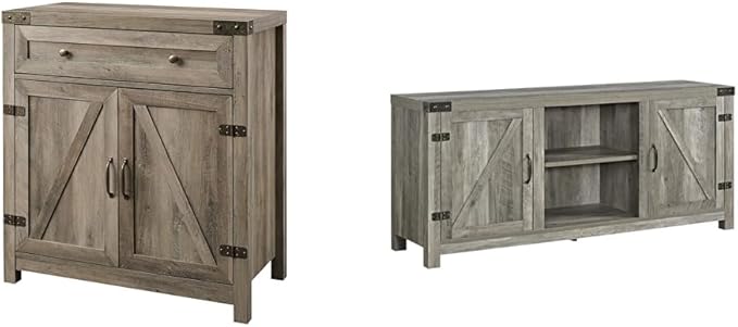 Cass Modern Farmhouse Double Barn Door Accent Cabinet, 30 Inch, Rustic Oak