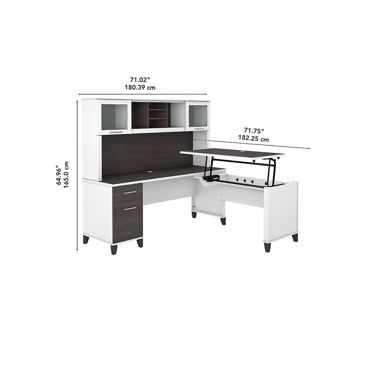 Somerset 72W 3 Position Sit to Stand L Shaped Desk with Hutch in White