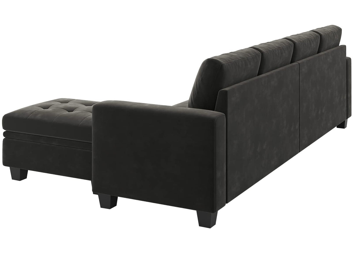 Velvet Reversible Sectional Sofa with Chaise Convertible L Shaped 4-seat Sectional