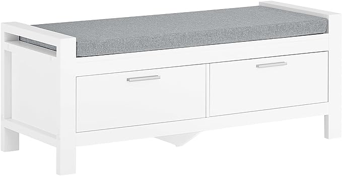 Hallway Storage Bench with 2 Drawers and Padded Seat Cushion